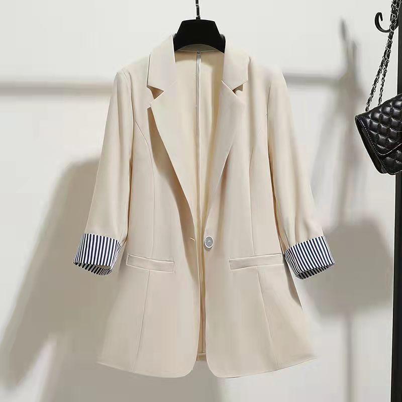 Women's Suit Jacket Slim Fit Drape Thin Three-quarter Sleeve Blazer Top Spring and Autumn White Korean Version Streetwear Design Suit