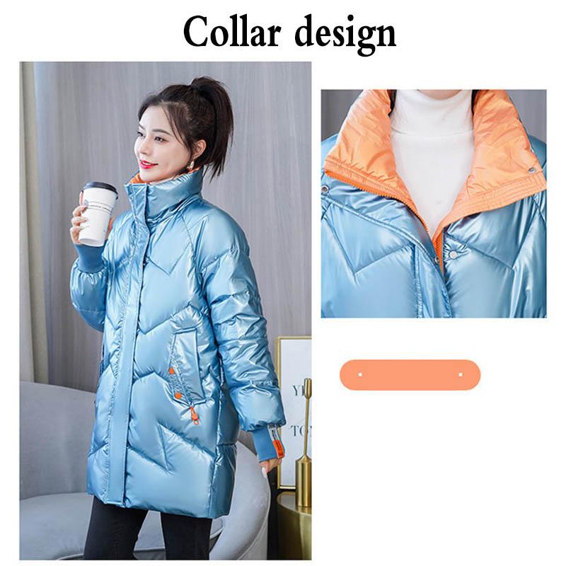 Glossy Down Padded Jacket Women's Winter Mid-length Western Style Padded Jacket Thick and Versatile Small Padded Jacket Women