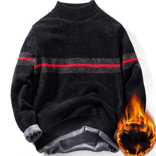 Men's Sweater Half Turtleneck Plus Fleece Thickening Autumn and Winter Youth Slim Trend Pullover Sweater
