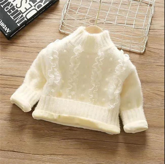 Baby Girl's Plush Thickened Mink Sweater Foreign Style Autumn and Winter Girl's Inner Sweater