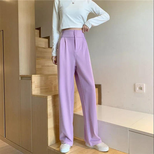 Purple Casual Wide-leg Pants Ladies High Waist Drape Spring and Autumn New Student Loose Straight Suit Pants Mopping Pants
