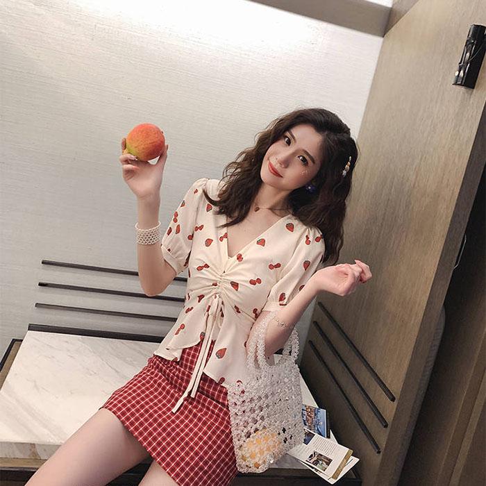 Summer Women Retro Plaid High Waist Skirt Anti-light Thin Bag Hip Skirts Mini A-line Skirt