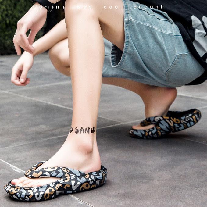 Spring Summer Large Size Soft Printed Couple Slippers Women's and Men's Color Matching Soft Sole Flat Beach Flip Flops