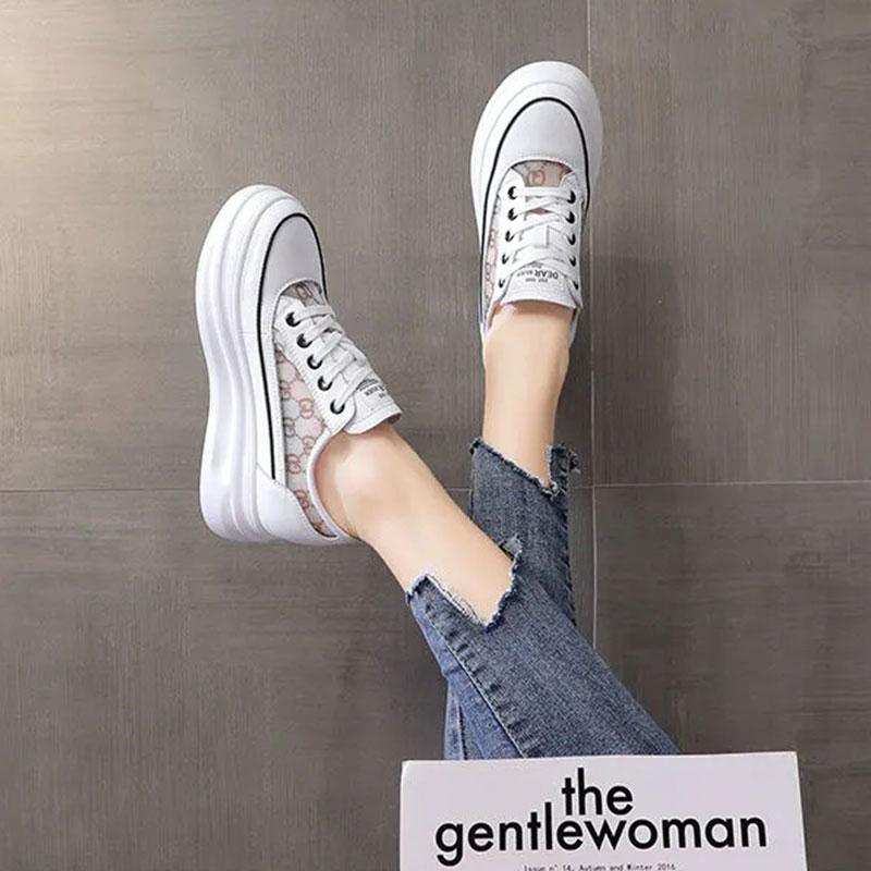 Women's Platform Shoes Sequined Shoes Leather Breathable Inner Increase White Shoes Casual Shoes Female Students' Thick-soled Shoes