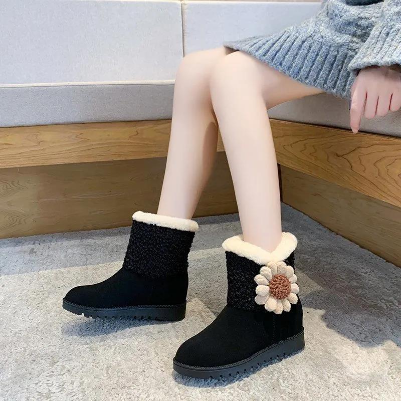 Women's Winter Short Martin Boots Autumn Leather Suede Low Heel Cotton Shoes Solid Color Warm Snow Boots