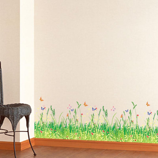 Field Scenery Removable Waterproof Wall Stickers Colorful Plants Flowers Grass Cloth Wallpaper