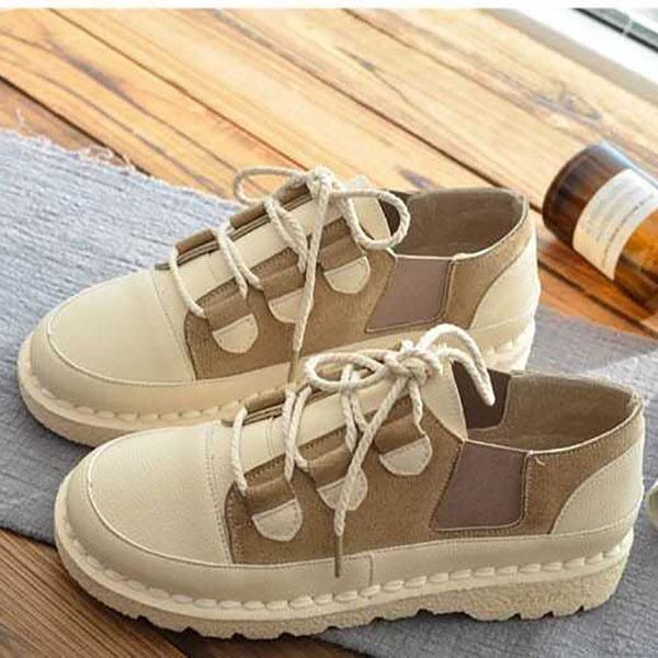 Flat Shoes Women's Soft-soled Comfortable Handmade Shoes Literary Fan Color Matching Single Shoes Low-top Shoes
