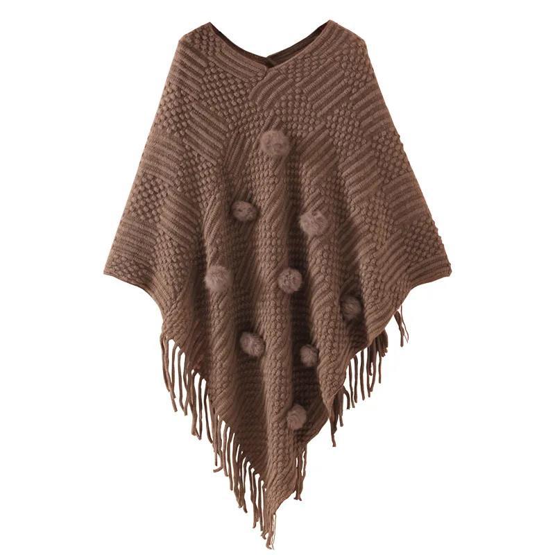 Shawl Women's Spring and Autumn Loose Tassel Sweater Coat Cloak-style Irregular Hem Loose Knit Top Ladies Temperament Shawl Coat