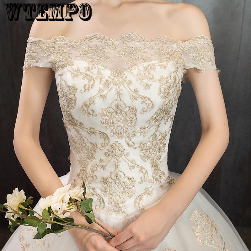 Vestido de noiva ivory and champagne off shoulder sweetheart ball gown lace up wedding dresses