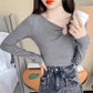 Women's Spring and Autumn Long Sleeve Top Solid Color Slim Fit All-match Bottoming Shirt