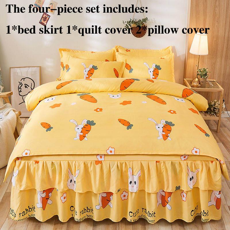 Four-piece Bed Skirts Bedspreads Bed Covers Pillowcases Non-slip Children's Sheets Bedding Fresh Air Girls