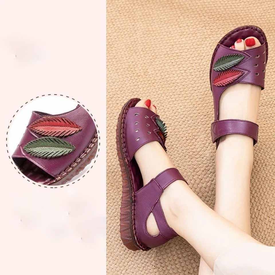 Summer Sandals Women's Popular Flat-bottomed Tendon Soft-soled Mother Shoes Women's Middle-aged and Elderly Beach Shoes