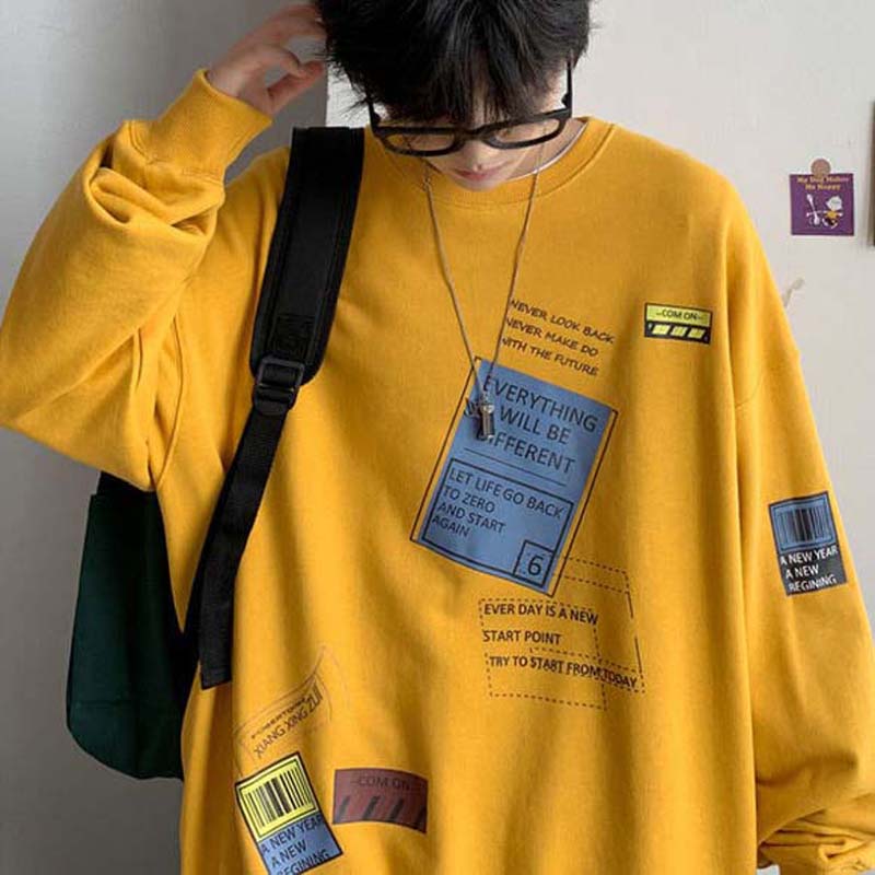 Literary Men's and Women's Round Neck Sweater Men's Loose Plus Size Shirt All-match Bottoming Shirt Jacket
