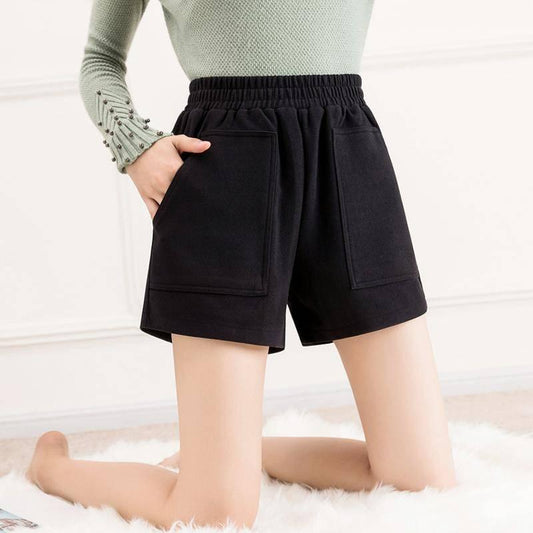 Simple Women Casual Shorts Body Workout Warm Hairy Shorts Female Loose Wide Leg Short Pants