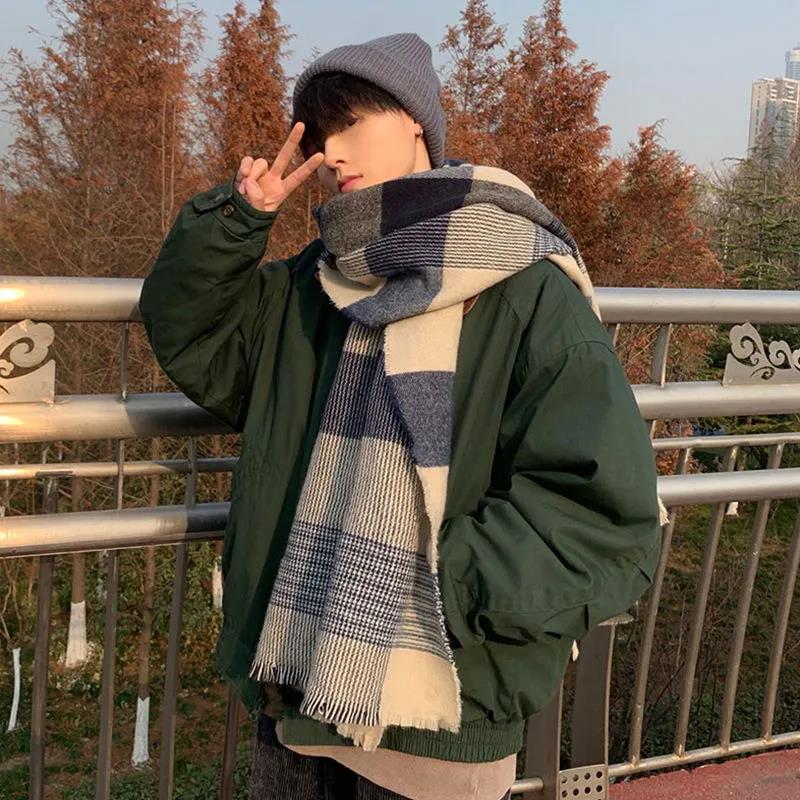 Winter Imitation Cashmere Scarf Korean Fashion Fringed Plaid Scarf Women's Dual-use Lengthened Thick Shawl Scarf