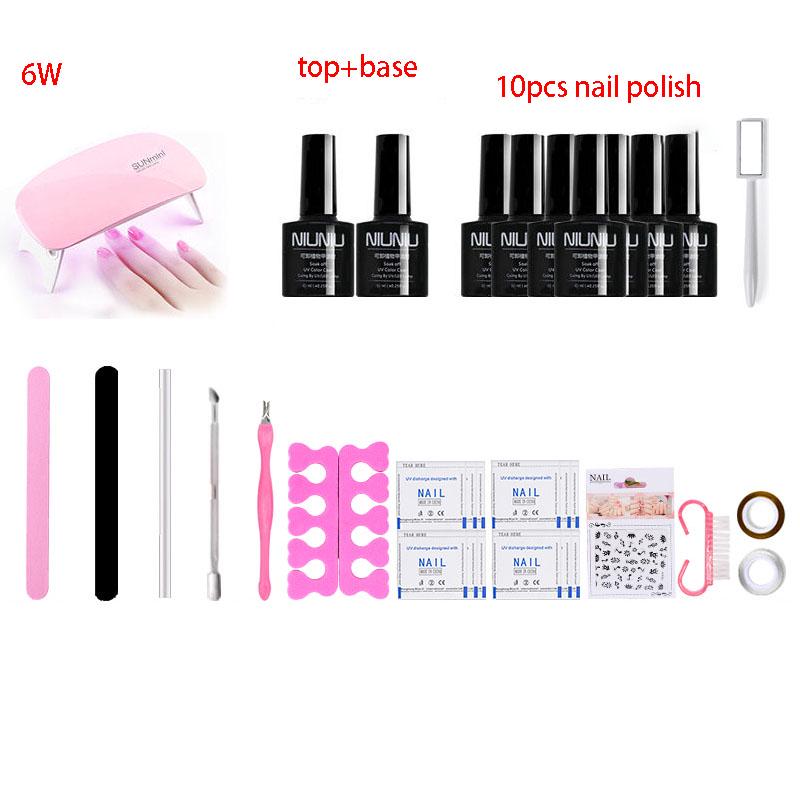 6W Mini UV nail Lamp 15ML Gel Nail Polish Set Manicure Set Nail Art  UV Varnish Tools Nail set