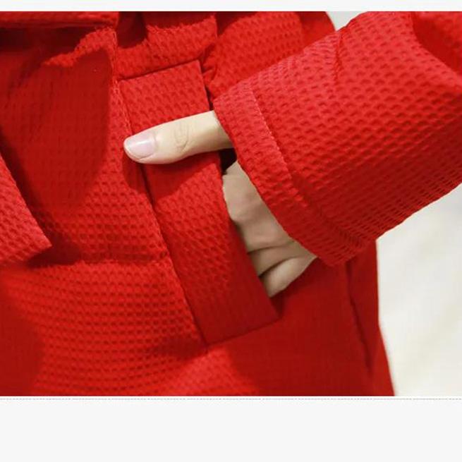 Winter Padded Jacket Women's Down Padded Jacket Mid-length Section Over The Knee Waist Thick Padded Jacket Red