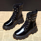 Women's Boots British Style Autumn and Winter Plush Platform Women's Boots All-match Thick-soled Patent Leather Handsome Short Boots