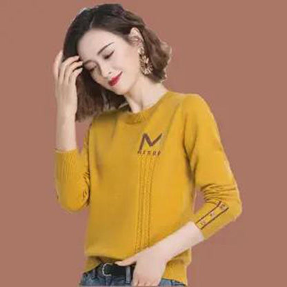 Spring  Autumn Round Neck Pullover Women's Short Loose Thin Long-sleeved Knitted Bottoming Shirt  Outer Wear