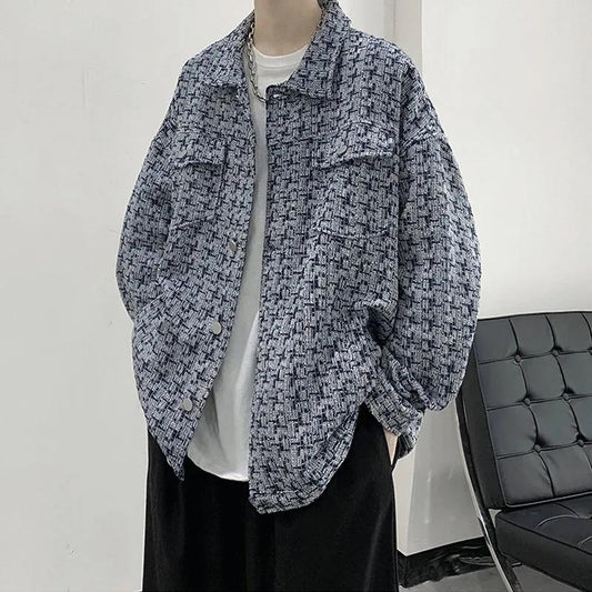 Small Fragrance Jacket Men and Women Spring and Autumn Loose American Jacket Wild Woven Plaid Top Men's Long-sleeved Warm Jacket