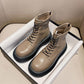 Autumn and Winter Leather Sponge Cake Thick-soled Martin Boots Thin Plush Boots Heightening Short Velvet Boots All-match