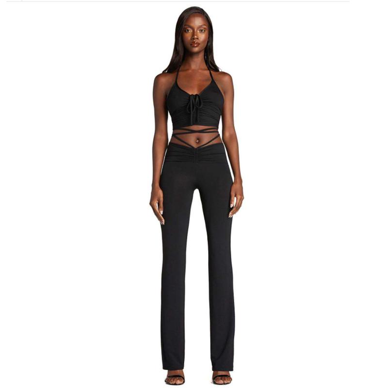 WTEMPO Tie trousers Women's Leggings High Waist Worn Outside Cotton Black Pants Tight Stretch Trousers