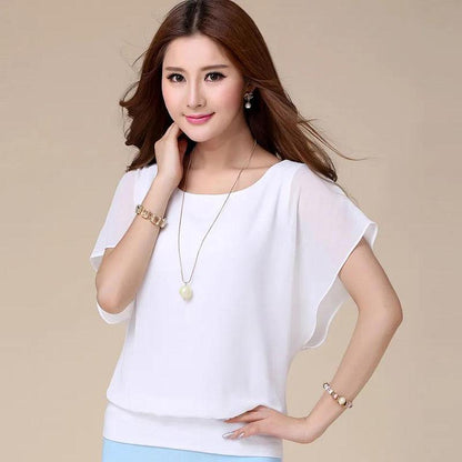 Summer Women Blouse Chiffon Batwing Shirts Tops Casual Solid Korean Loose