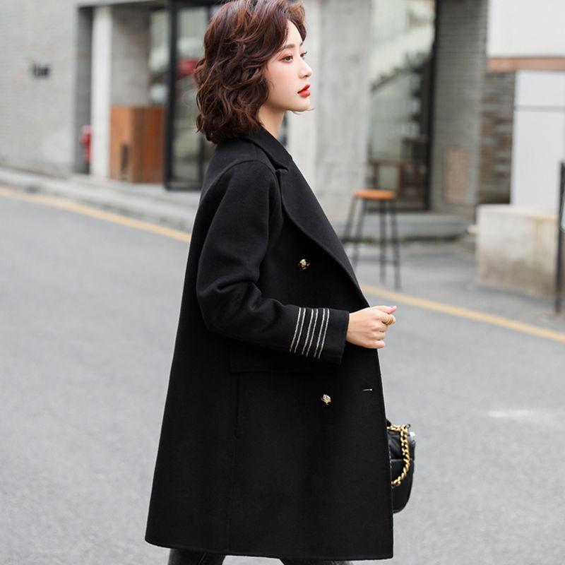 Fashion Winter Jacket Women's Double Breasted Mid-length Wool Coat Solid Color Loose Female Woolen Jacket Plus Size S-XL