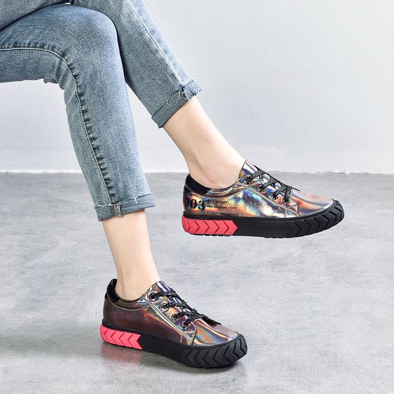 Muffin Thick Bottom Sports Casual Shoes Female Color Matching Harajuku Wild Laser Shoes Ins Tide Shoes