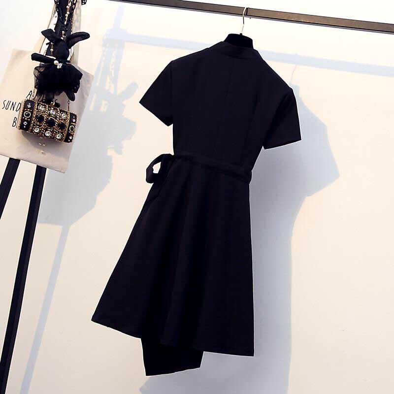 Pofulove M-4XL Summer Women High Quality Cotton Black V-neck Thin Stripe Dress Office Ladies Dress