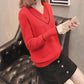 Women's  V-neck Loose Plus Size Pullover Sweater Long-sleeved Knitted Sweater Jumper Top