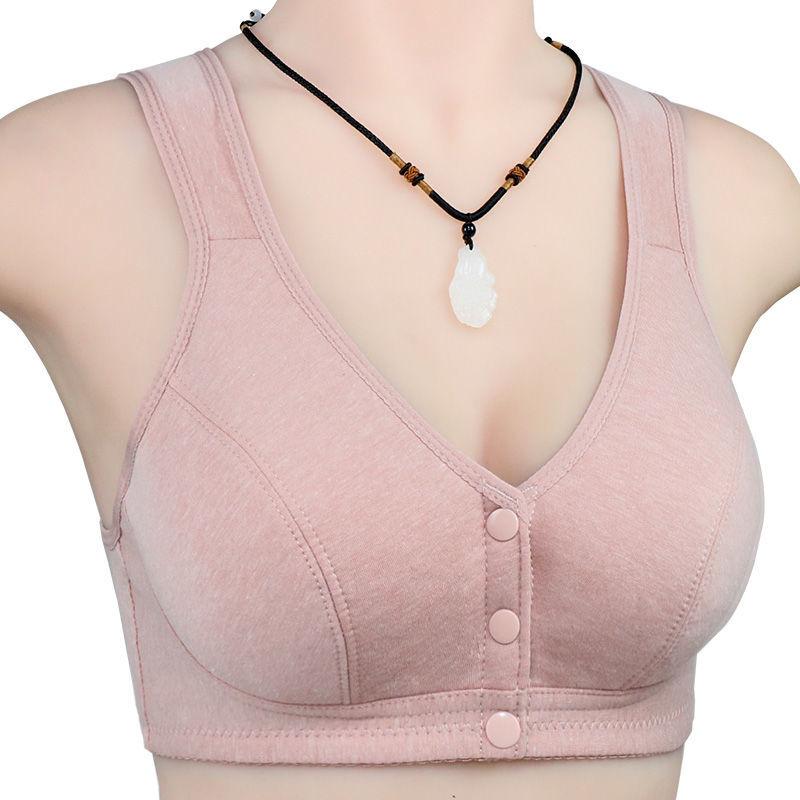 Middle-aged and Elderly Mothers No Steel Ring Front Buckle Cotton Bra Large Size Bra Middle-aged Cotton Underwear Vest-style Thin Section