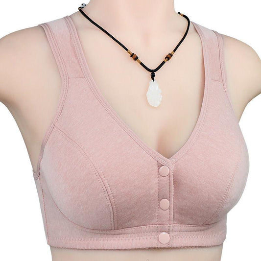 Middle-aged and Elderly Mothers No Steel Ring Front Buckle Cotton Bra Large Size Bra Middle-aged Cotton Underwear Vest-style Thin Section