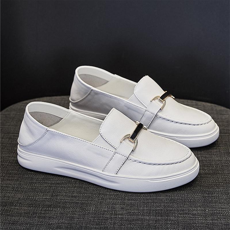 Spring and Autumn Loafers Women's Leather Soft Leather White Shoes Soft Sole Large Size Women's Shoes