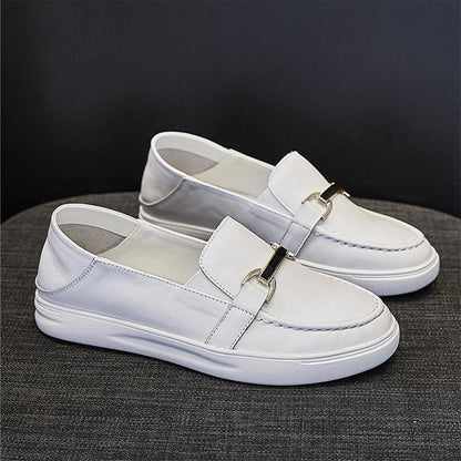 Spring and Autumn Loafers Women's Leather Soft Leather White Shoes Soft Sole Large Size Women's Shoes