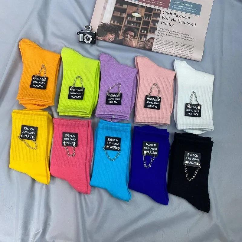 Two Pairs of Candy Color Chain Socks Korean Fashion Sports Cotton Socks