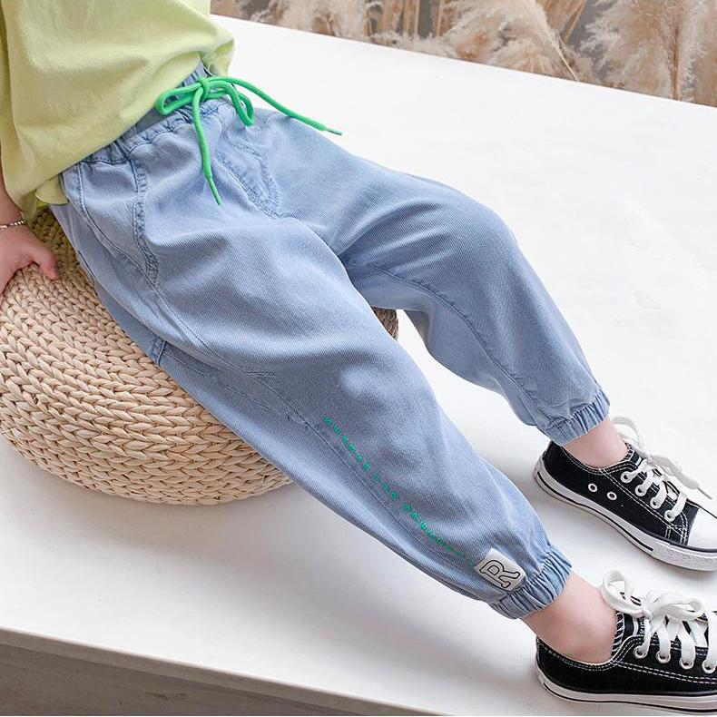 Girls and Boys Spring and Autumn Jeans Thin Casual Pants Solid Color Loose Anti-mosquito Pants Beam Pants