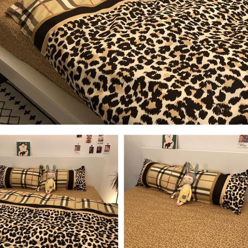 Washed Cotton Four-piece Duvet Cover Sexy Leopard-print Simple Bedding Sheet Household Daily Necessities Four-piece Bed