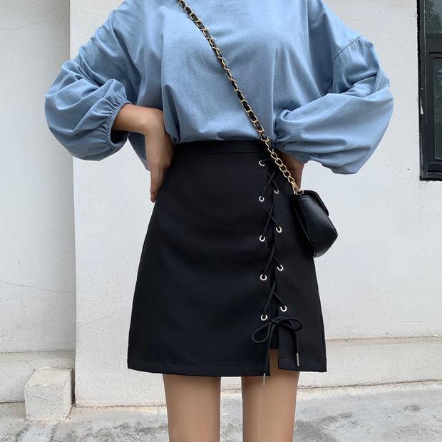 Sexy Strappy Skirt High Waist A-line Skirt College Style Slim Skirt Bag Hip Summer Mini Skirt