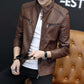 Young Men's Slim Men's Leather Jacket Autumn and Winter Fashion Trend Plus Velvet Thick Lamb Wool Jacket