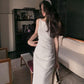 Female One Line Shoulder Elegant Pleated Suspender Dress Slim Buttock Bottom Medium Length Dress