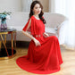 Spring Summer Chiffon Dress Female Short-sleeved Round Neck Mid-length Solid Color Over-the-knee Long Skirt Waist Is Thin