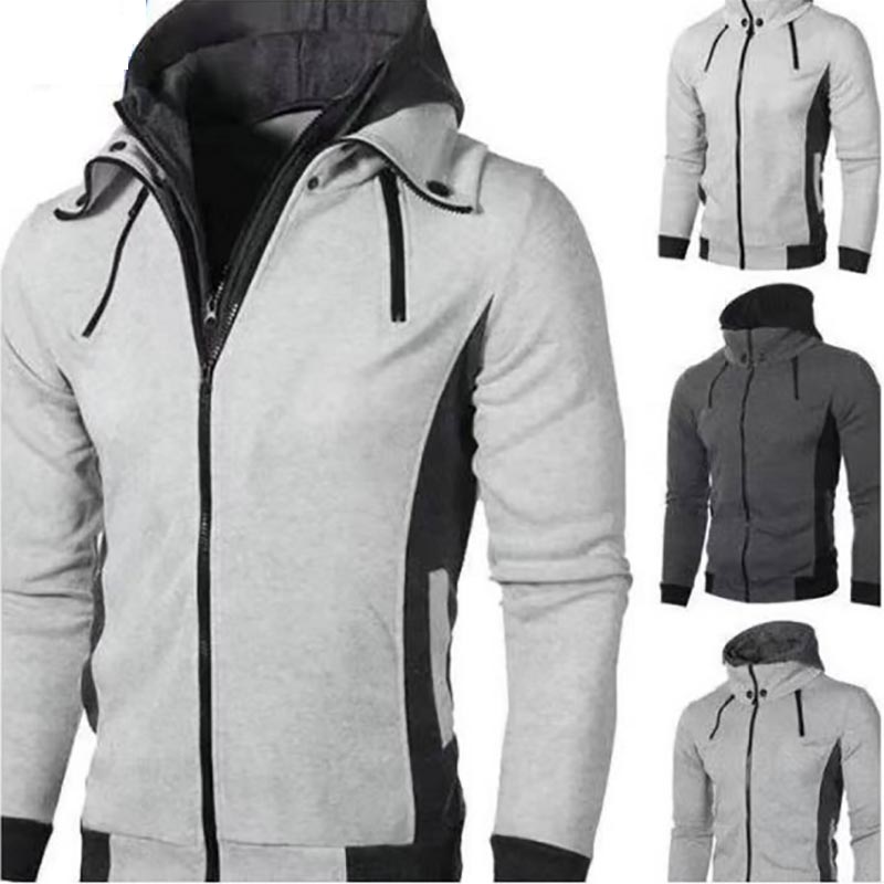 Zipper Men's Top Spring and Autumn Casual Fleece Coat Bomber Jacket Scarf Collar Fashion Hooded Men's Clothing Slim Hoodie