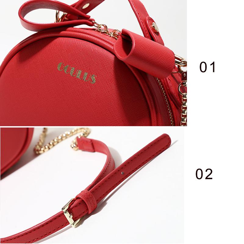 Round Bag Metal Chain Pu Leather Messenger Bag Women Crossbody Bags Outing Trip Adjustable Chain Belt