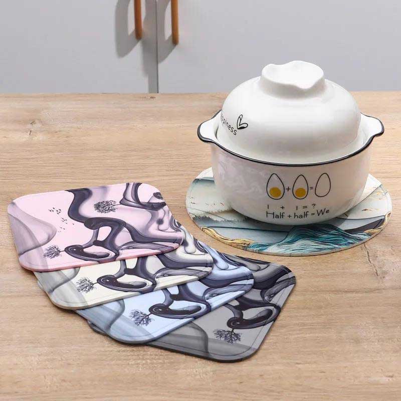 4pc PVC Rubber Coaster Anti-scalding Table Mat Kitchen Pot Mat Round Bowl Mat Dish Mat Non-slip