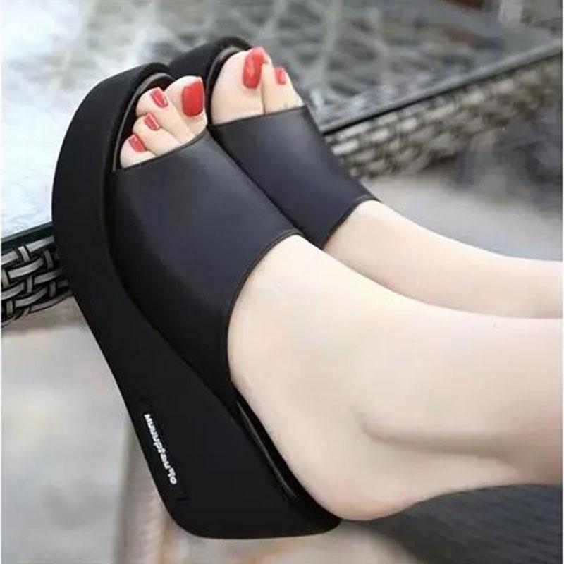 Heightening Slope Heel Ladies Sandals and Slippers Students Non-slip Summer Thick-soled Flip-flops Outside Wear Beach Shoes
