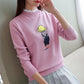 Printed  Spring and Autumn  Female Round Neck Short  Solid Color High Collar Sweater