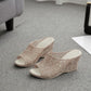 Summer Ladies Crystal Thick Bottom Wedges Plastic Sandals Jelly High-heeled Crystal Fashion Mother Non-slip Sandals One Size Smaller