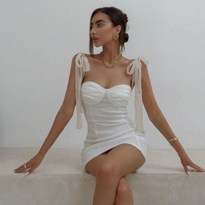 European American Style Sexy Sling Dress Female Summer Slim Pure Color Folds Hip Skirt Was Thin Short Skirt