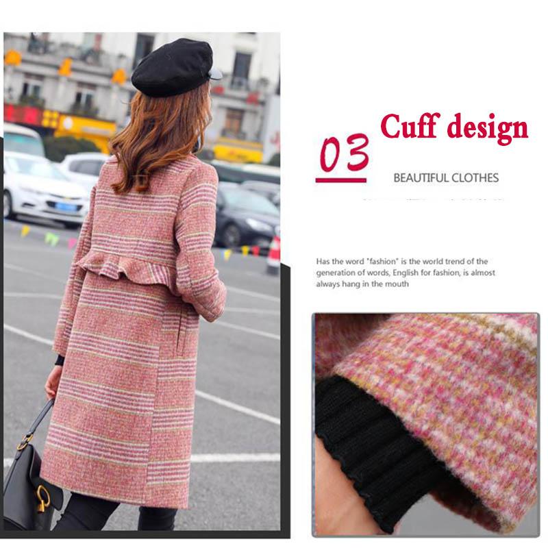 Woolen Coat Women's Mid-length Autumn and Winter Small Fashionable Plaid Coat with Fungus